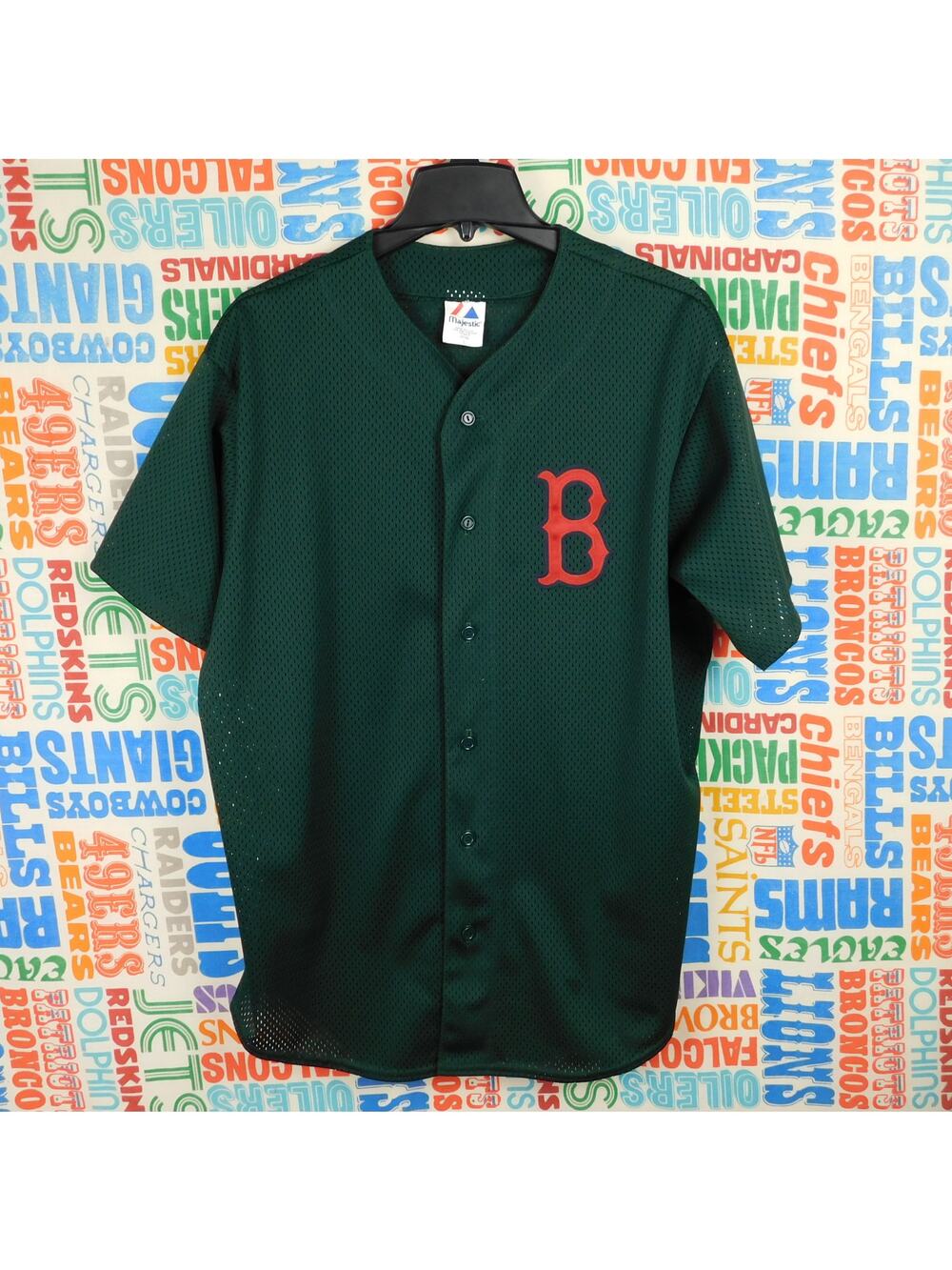 Vintage Majestic Boston Red Sox Jersey Size L Forest Green Mesh Sewn Logo 1999